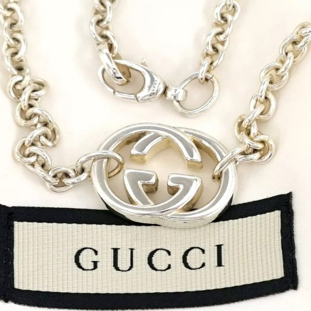 GUCCI G Logo Pendant Necklace 17" Silver 925 Auth w/Bag l1141